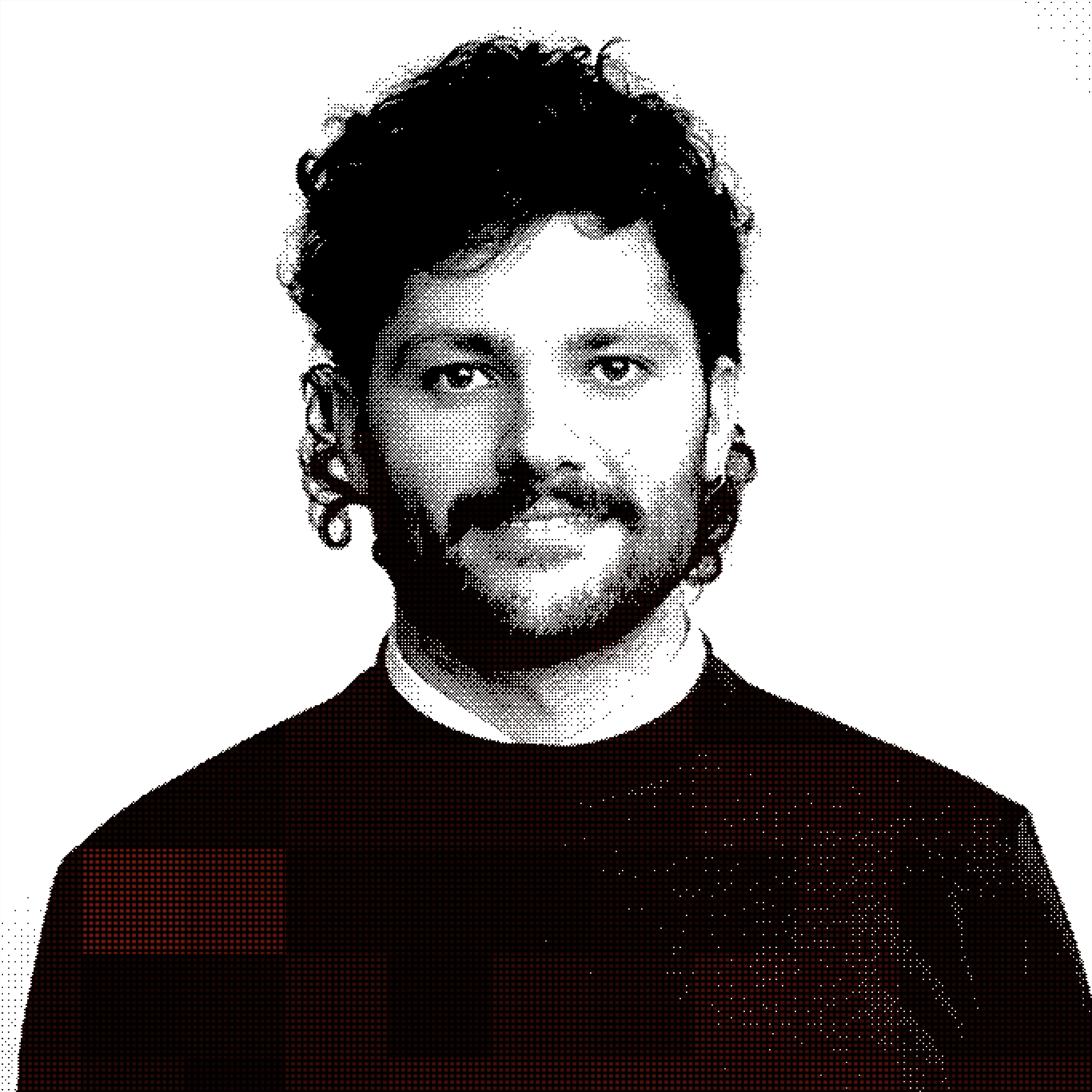 Stylized blue duotone portrait of a woman with long hair facing slightly backward